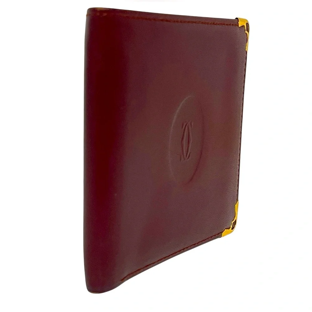 🌟🌟Cartier Burgundy Leather Card Holder with Gold Details